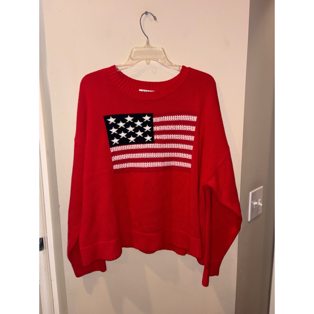 Old Navy Seaside Cotton American Flag Sweater Red XL Womens Pullover Long Sleeve